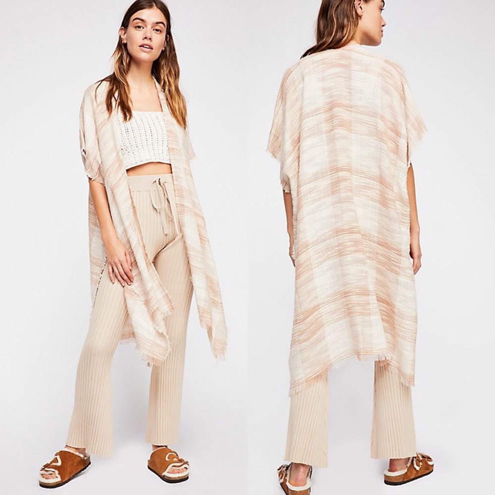 FREE PEOPLE River Bend Nat Woven Plaid Kimono NWT